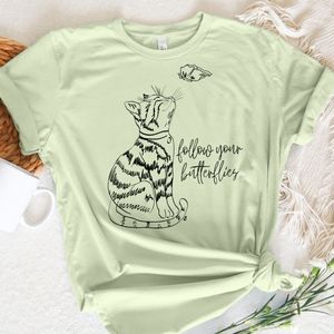 Cat Lady Graphic Tee Womens Size Small Sage Green Follow Your Butterflies 🦋
